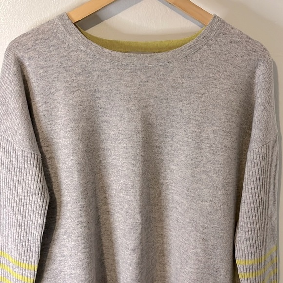 Pure Collection Scoop Neck 3/4 Sleeve Gray Lime Green Wool Cashmere Sweater Sz 6 - Picture 2 of 9